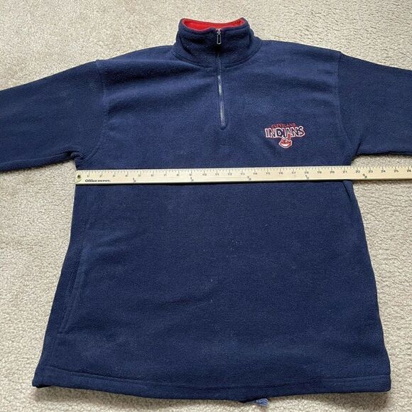 Vintage Cleveland Indians Baseball Large Fleece Pullover Chief Wahoo 90s 1/4 Zip - Picture 10 of 11